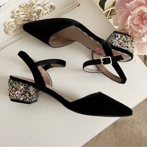 Velvet Rhinestone Sparkle Block Heels